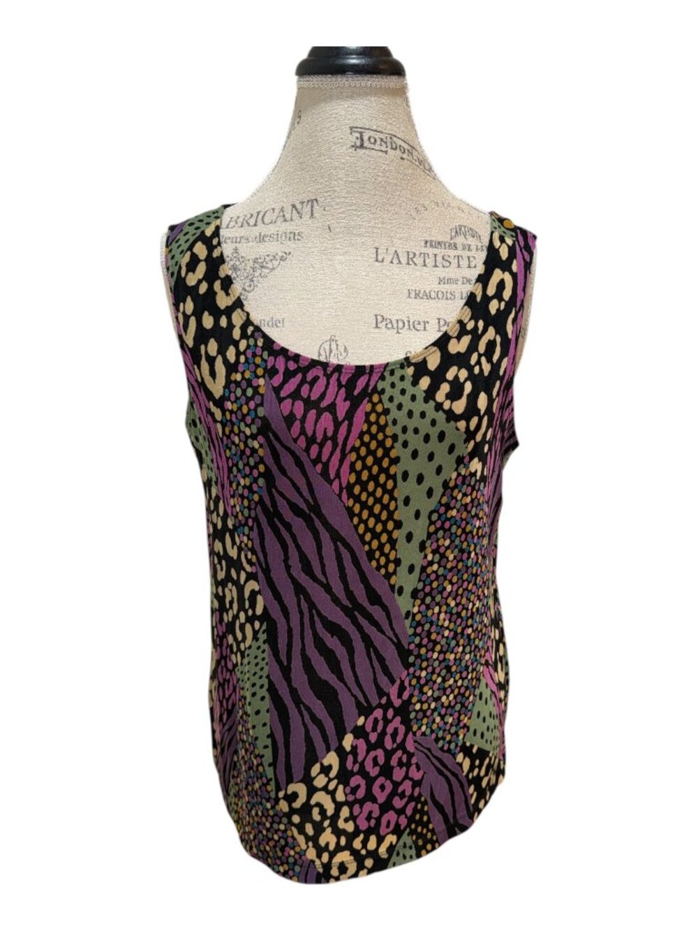 Picadilly Fashions Sz L Colorful Animal Print Sleeveless Scoop-Neck Women's Top